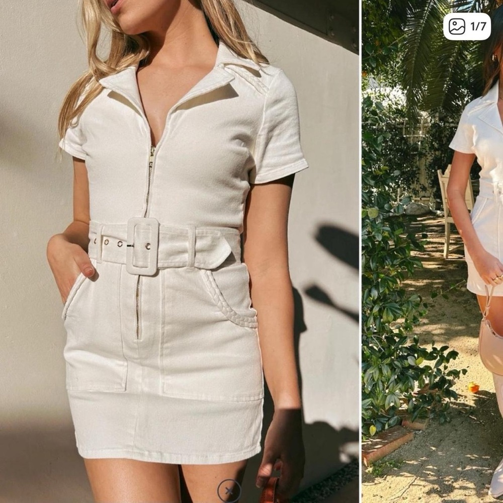 Show Me Your Mumu Outlaw dress White denim mini dress Size M NWT